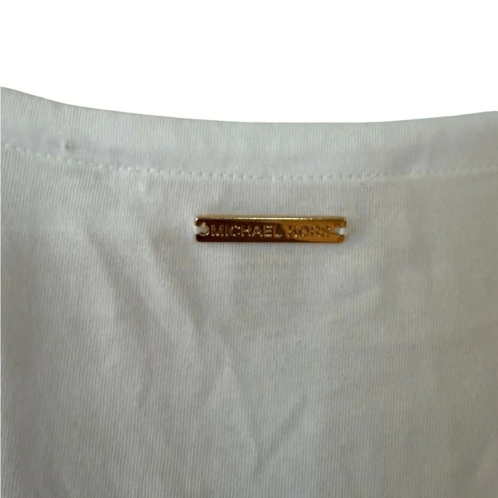 Michael Kors White V-Neck Blouse with Tie Sleeves